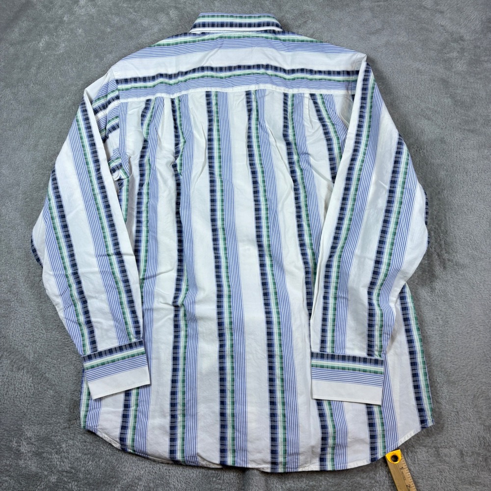 Tommy Bahama Shirts Men Medium Striped Cotton Silk Long Sleeve White Blue Green - Picture 2 of 7